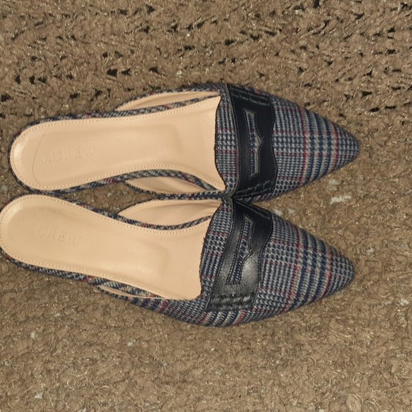 J. CREW-Blue Plaid Tweed-Penny Loafer-Pointed Toe-Slides-Slip-On-SZ 7-Excellent - Picture 6 of 7